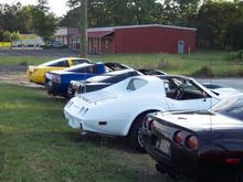 Several of our Vettes at a club meeting of the South Georgia Corvette Club (in 2005).