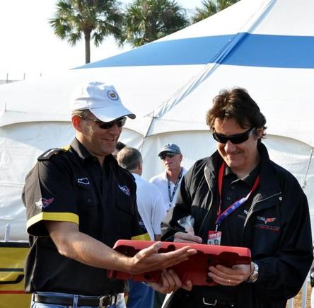 Paul getting Ron Fellow's signature on the engine cover