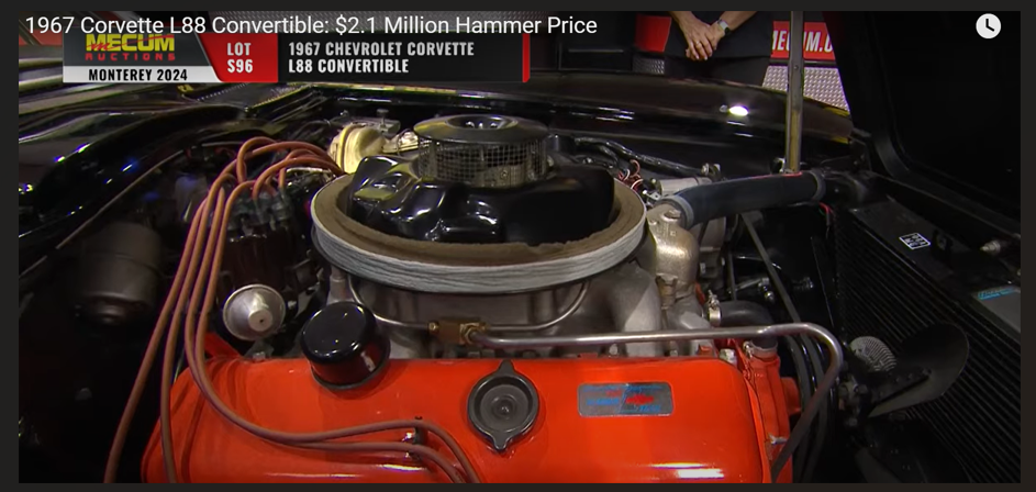 Pic of a $2.1M 1 of 20 1967 L88 with D.P. carb and crankcase  filter on valve cover, no pipe.