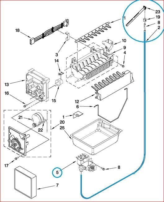 Refrigerator ice maker fill tube location diagram