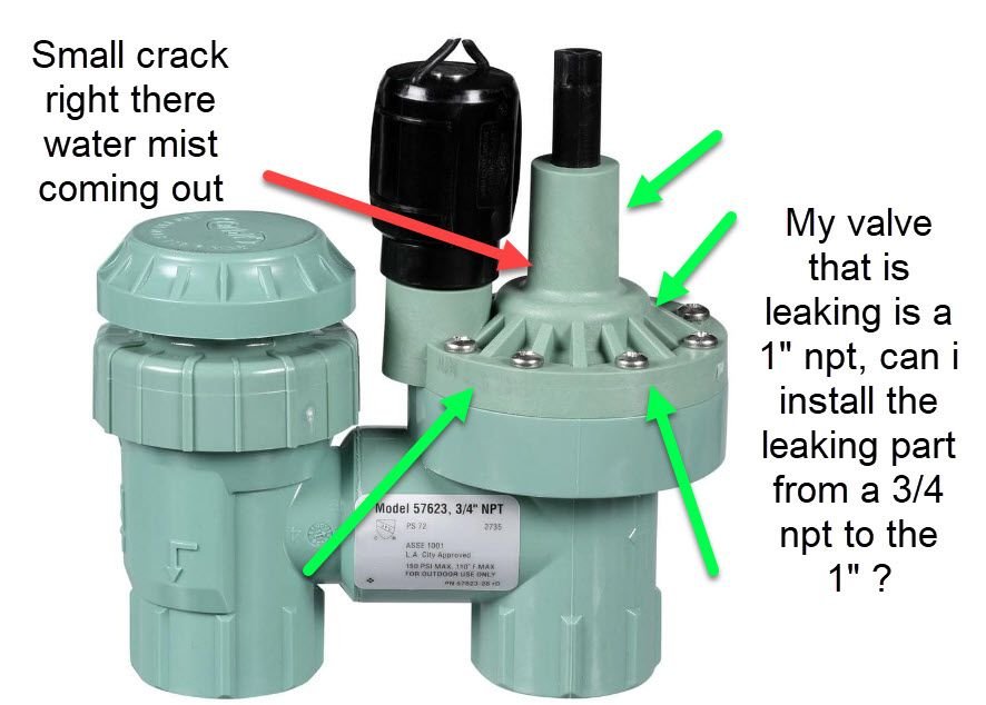 Orbit Valve Small Mist Crack, Can i replace parts from 3/4" npt to a 1