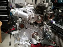 Water pump, cylinder block bracket, timing tensioner arm