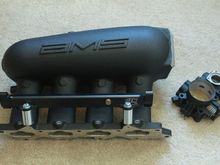 ams f1i intake manifold, aem fuel rail, buschur 65mm ported throttle body coated wrinkle black