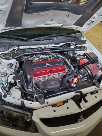 Serviced the trans and tc, new rad, coolant hoses, miata batt and muse uicp. Also rerouted the tb cable and painted the heat shields with high temp flat black bbq paint.