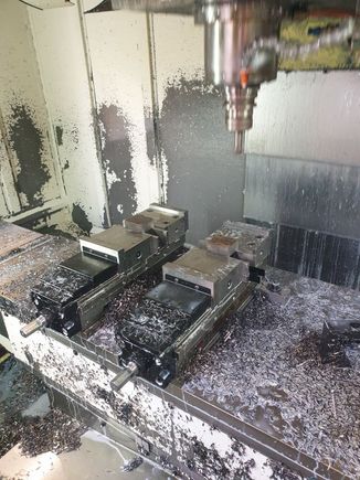 2 pieces of steel loaded into the machine vices, ready to go