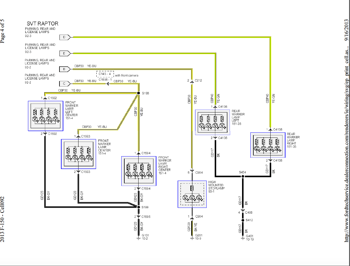 2013 F150 Front & Rear Exterior Lights Wiring Harness Diagram - Ford