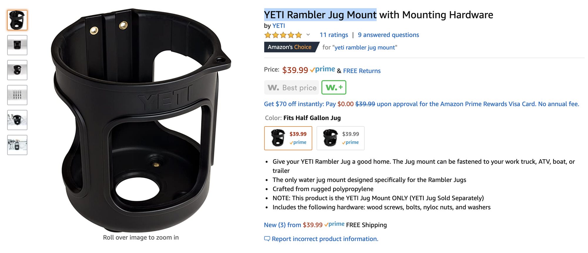 YETI Rambler Jug Mount with Mounting Hardware