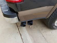 dual matte black powder-coated exhaust tips