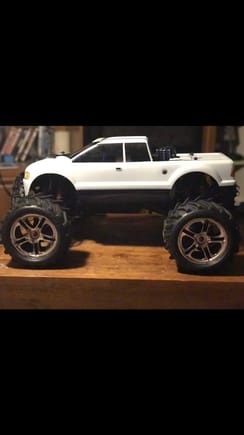 This is my t-Maxx 3.3 I tried to make a body look like my f-150 lolol.  It’s a nitro rc. 