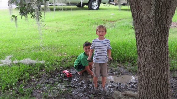 The 9 and the 4 yr old doing the mudbug thing!