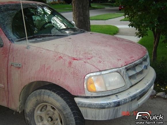 Notice the footprint on the hood?