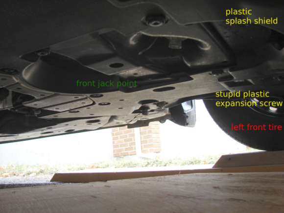2016 Honda Fit: 3 x 2x10" pine = 4.5" height, enough to change the oil.
