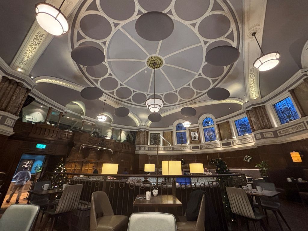 Rotunda Restaurant. You need to book in advance if you want the mezzanine if you want the view down.