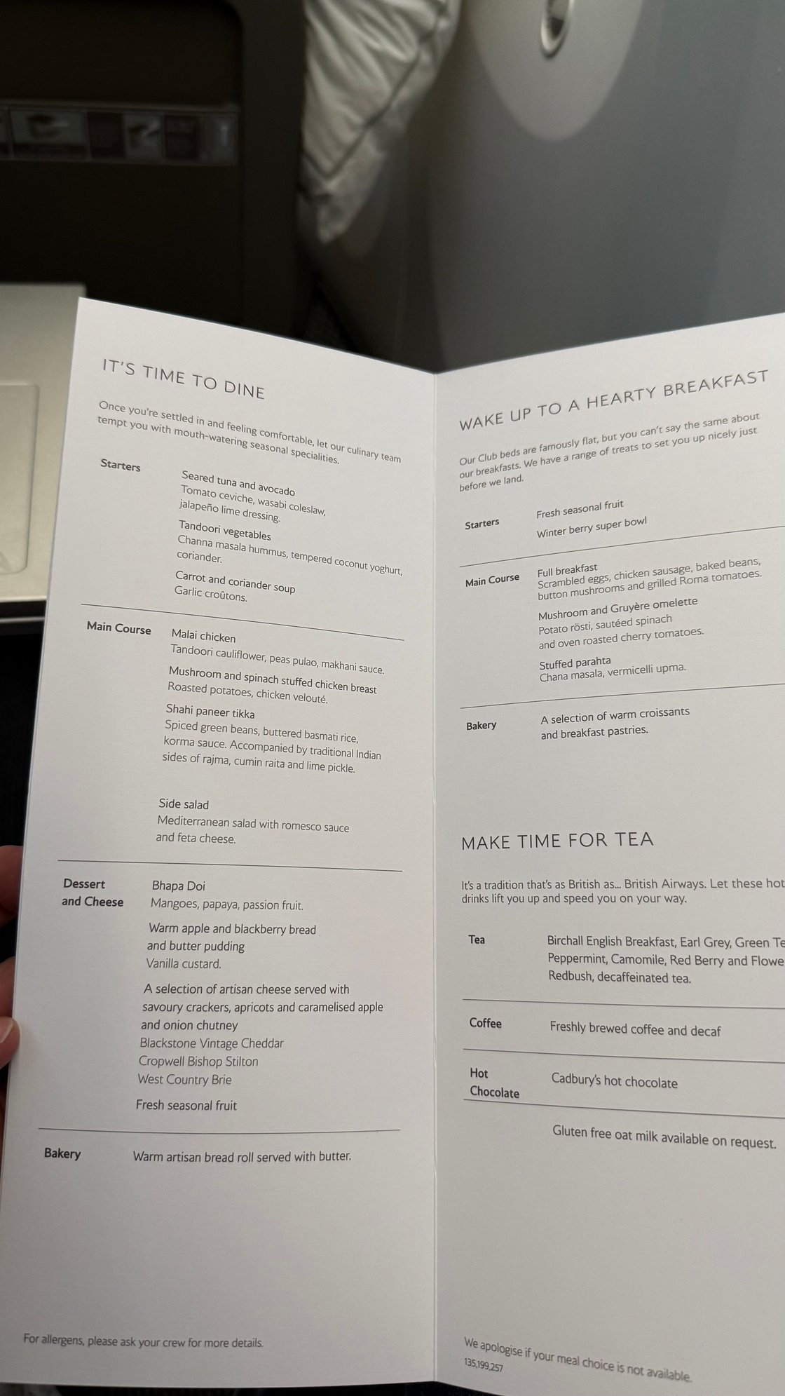 Menu CW LHR-BOM