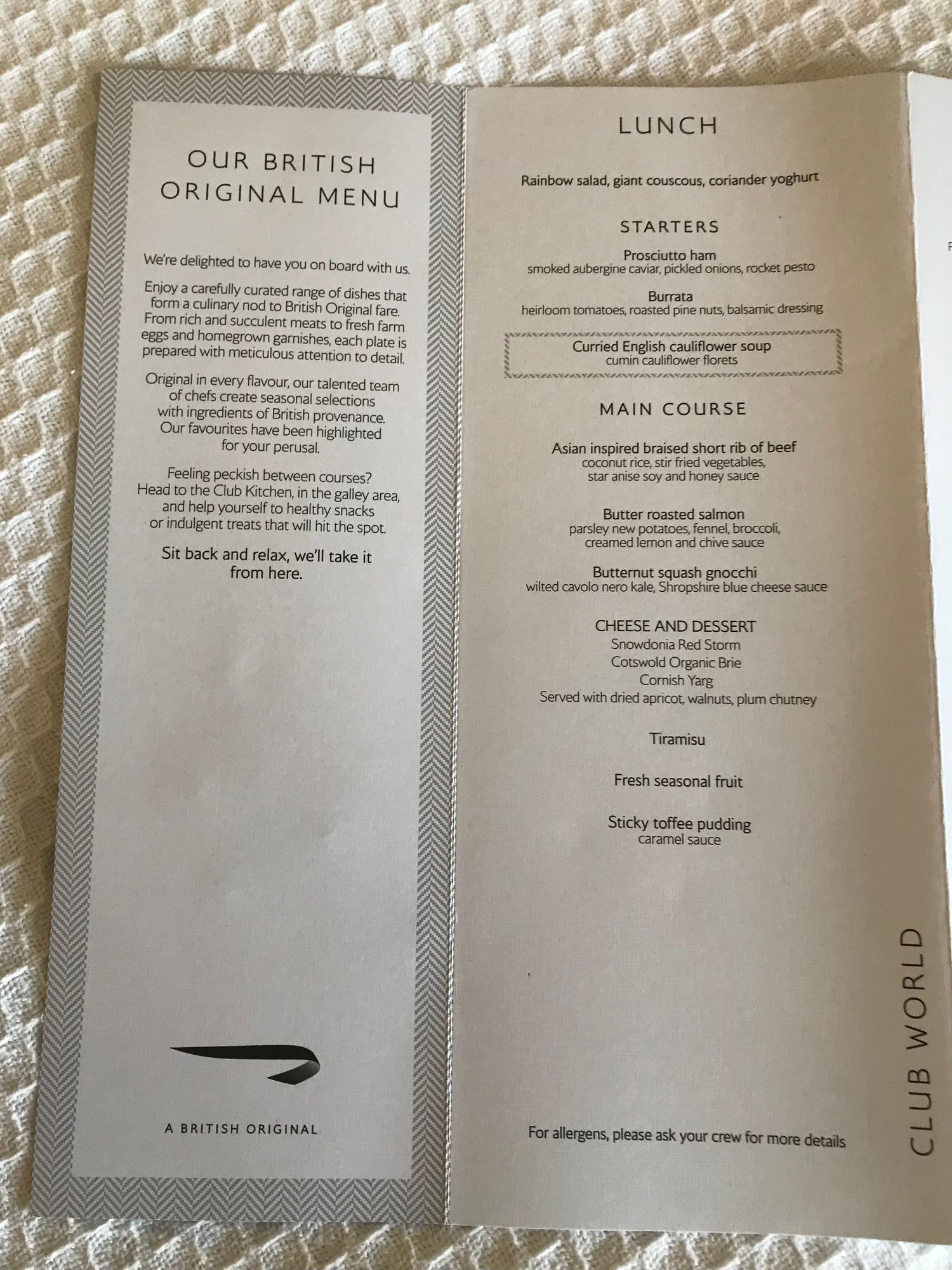 British Airways Long Haul Food Menu 2022 - 663xndk