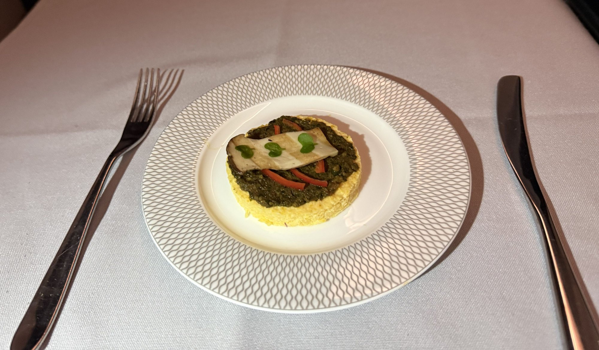 Amuse bouche, I enjoyed this and the flavours went well together. Im not too sure what the stripey bit on top was though!