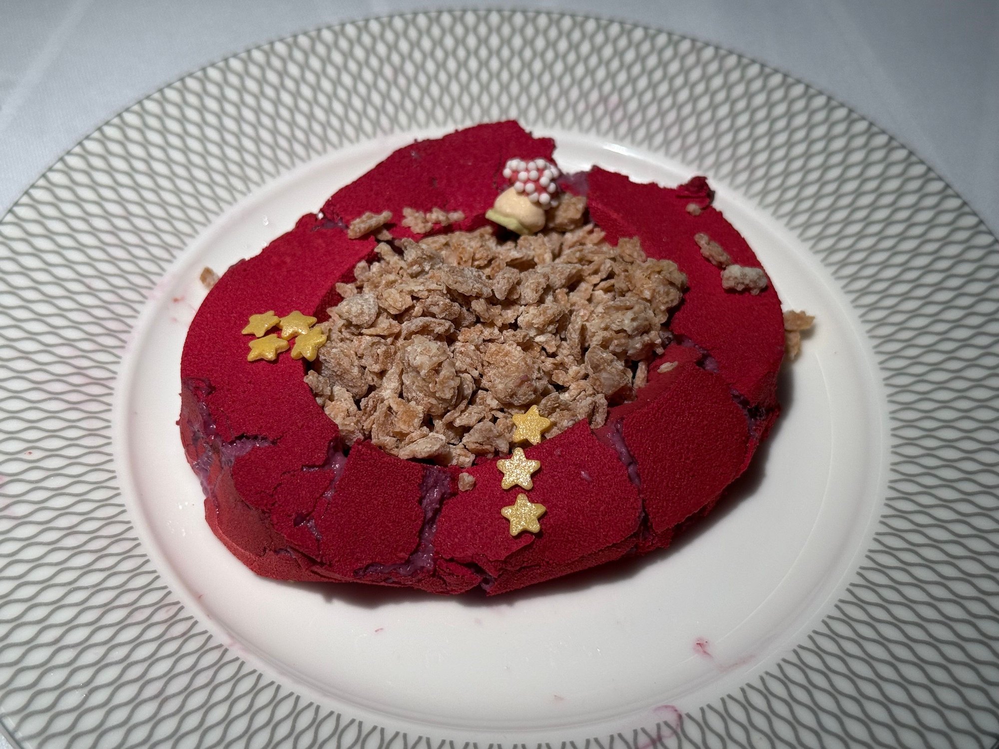 Berry mousse. I’m sure it’s not supposed to look like this. Flavor and texture were good, but way too sweet. 