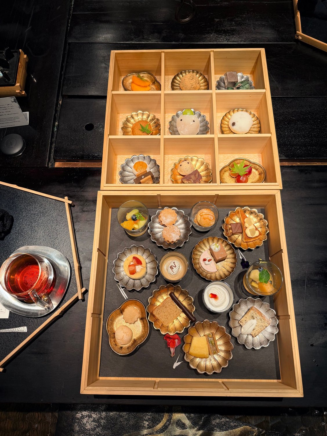 The dessert buffet for two after dinner.