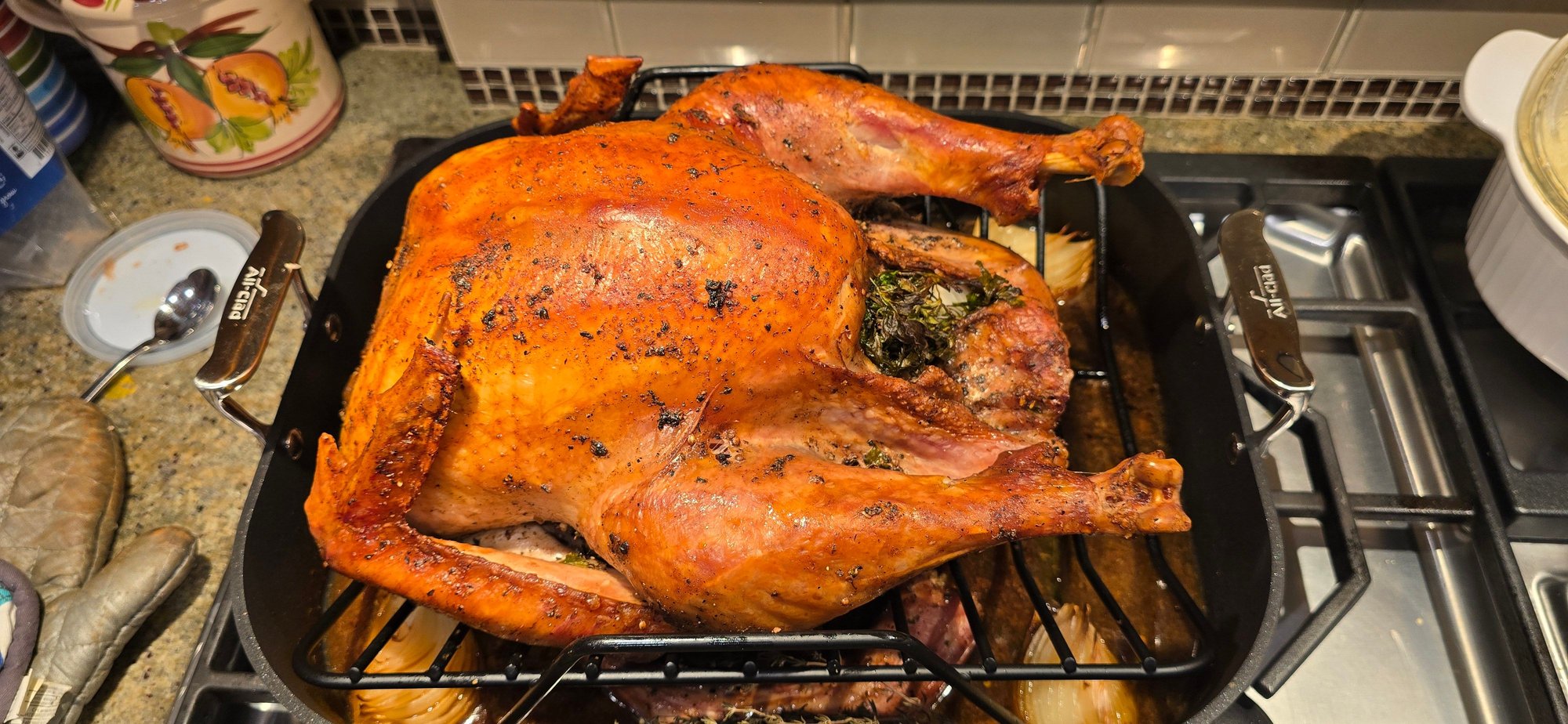 The turkey resting before being carved