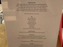 Qantas buffet menu downstairs