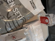 Hygiene Kit, Includes masks, a very runny (non-gel) alcohol sanitizer and wipe.