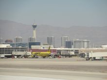 Stratosphere Tower and Terminal B during taxi at LAS