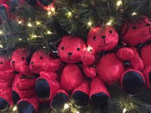 The bears on the tree. I wonder what they dis with these when the tree came down.