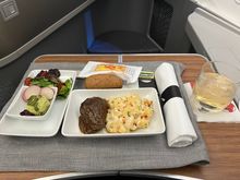 Westbound lunch LAS-PHL.  I asked the FA not to include the shrimp since I’m allergic.  He swapped it with some hummus instead.