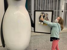 We just had to take a photo with the penguin statue, of course
