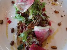 Beet & peach salad with roasted plum vinaigrette, radish, buratta