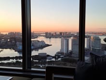 View from my bed ( Rm 3317) towards the Fuji TV building on Odaiba at sunrise ( 0647 approx)