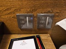 Light switches.
Single plug socket each side of the bed
