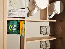 Drawer with tea, coffee and glasses etc.