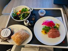 Appetizer- smoked duck, salad, bread 