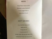 Normal drinks menu at Galvin Brothers Bar