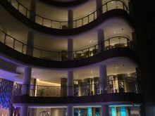 Outside look towards inside elevator bank