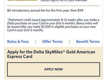 If you read the asterisk it does clearly state that statement credit will be issued 8-12 weeks after the Delta purchase. 