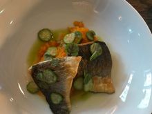 Large plate: seabass with pumpkin