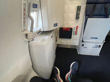 22A viewpoint of 5’10” male. Note the window (not in picture) is on your left at shoulder, so if you like staring out it, you’ll have to twist your neck quite a bit…

The aisle seats get to play footsie with the flight attendant sat directly across during takeoff/landing