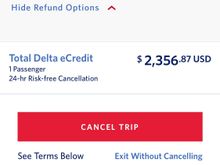 For those of you worried about a refund. This is the option I have when I hit cancel. Mine was booked via Amex IAP. I was able to select all seats once given the DL confirmation #. Safe travels everyone.