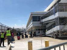 First passenger utilizing the new drop off. 