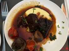 Braised beef very tender and more flavourful than the typical tenderloin hockey puck.