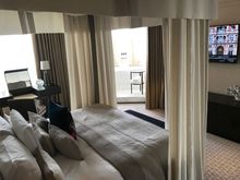 Bedroom has a free standing bathtub 