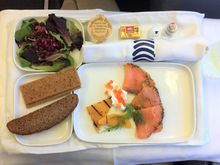 Appetizer, Gravlax, salmon roe and butternut squash. Side salad with pomegranate seeds. Both were tasty and visually pleasing.