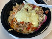 Carnitas keto bowl with avocado crema.