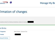 BA confirming number successfully added