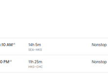 CX SEA->HKG | HKG -> CHC in PE