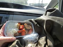 In the car we had an adobo heated up with lunch bag