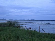 Twilight view of the lake, watch out for crocodiles, from the hotel's walking path