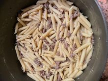 Penne with white Italian sausage sauce. 